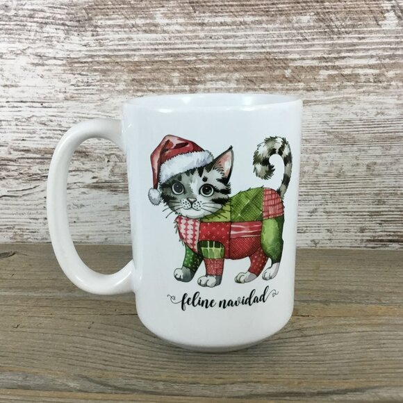Feline Navidad Cat 15 oz Ceramic Christmas Coffee Mug - Picture 1 of 3